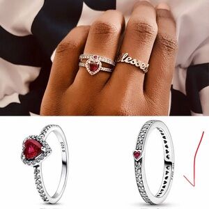 Pandora Ruby Red Heart Band - Sterling Silver - Women Jewelry